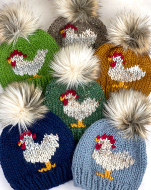 Barley Chicken Beanie Wool Blend Womens Adult Hat Faux Fur Pom Pom Hat