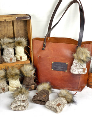 Fishermens Wool Mini Knit Hat Purse Charm, Folded Brim Tiny Hat Ornaments, Wool Miniature Beanie Christmas Decor