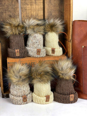 Fishermens Wool Mini Knit Hat Purse Charm, Folded Brim Tiny Hat Ornaments, Wool Miniature Beanie Christmas Decor