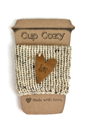 Knit Coffee Cup Cozy Sleeve Leather Love Heart Charm