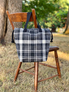 Waxed Canvas Plaid Project Bag,  Canvas Project Bag, Project Bag for Knitters, Crochet Project Bag,