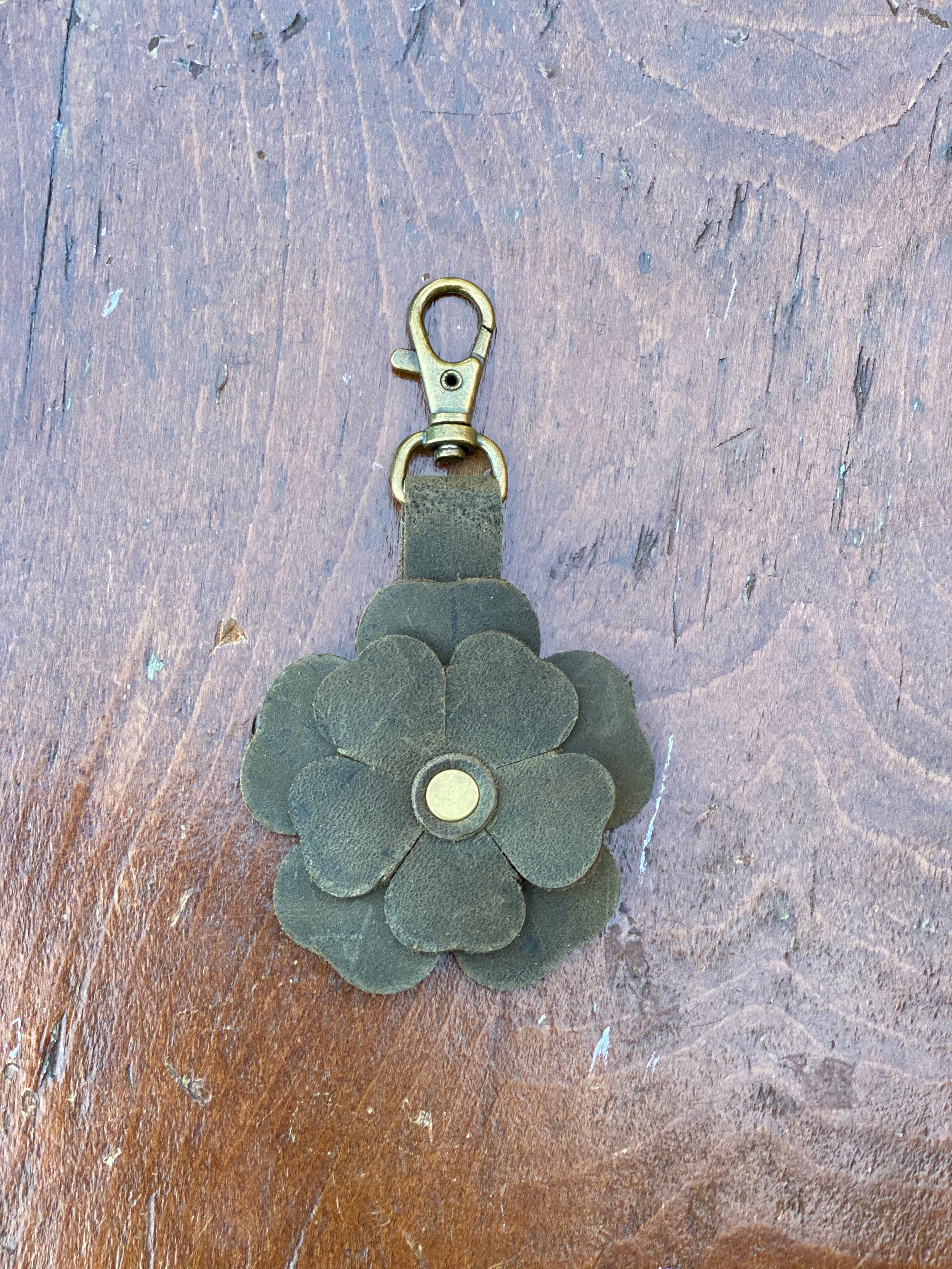 Clip on Leather Flower Bag Purse Charm with Swivel Lobster Clasp