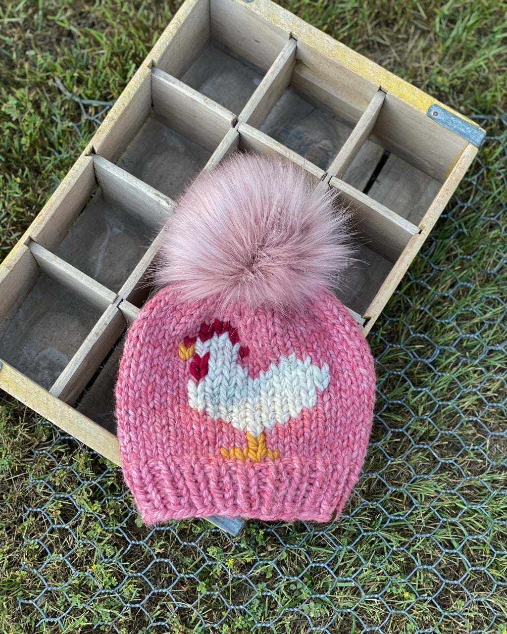 Potion Chicken Hat Beanie Wool Blend Womens Adult Hat Faux Fur Pom Pom Knit Hat