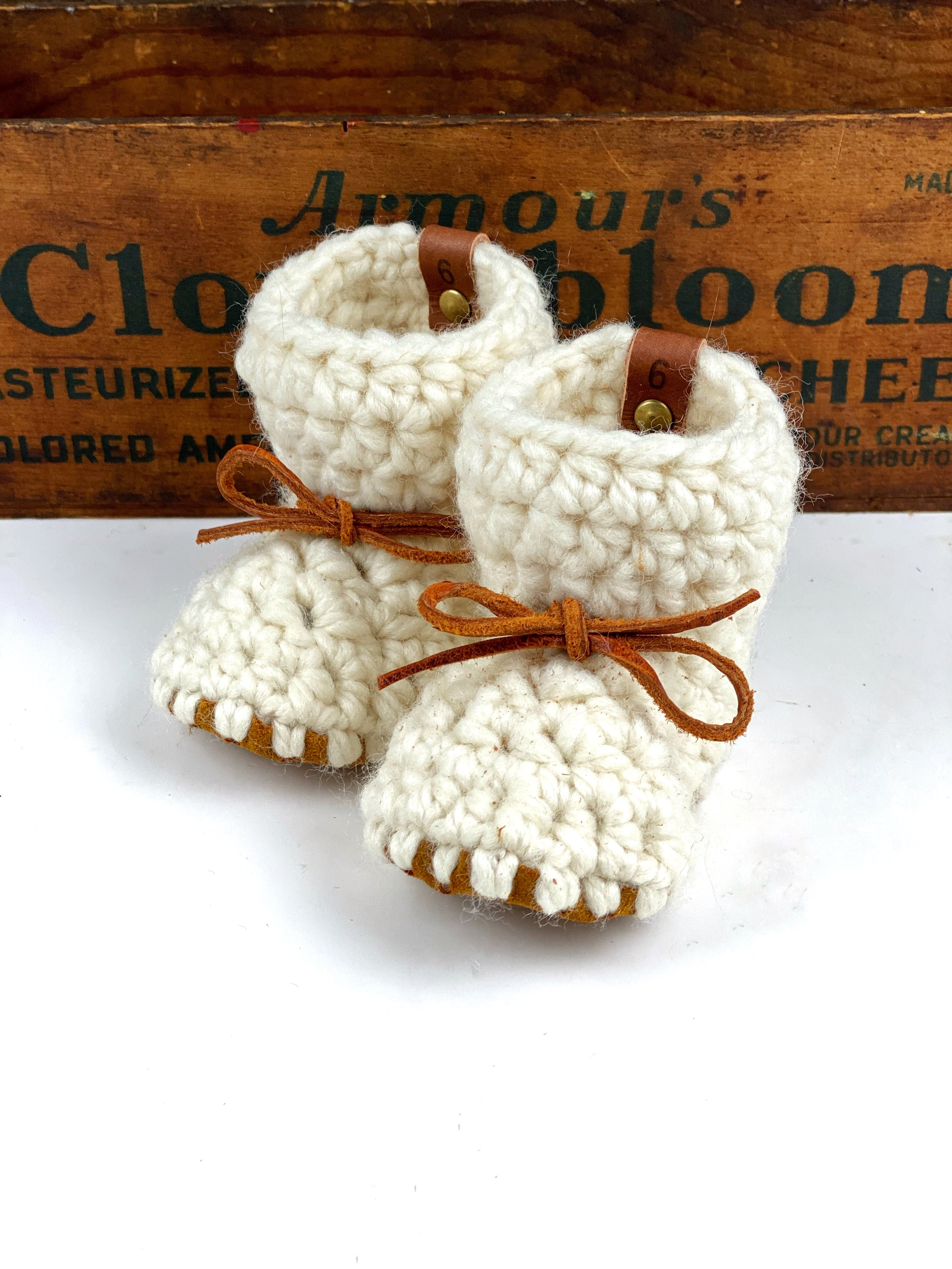 Oatmeal, Fisherman or Fossil Padraig Crocheted Suede Sole Baby Booties Handmade Crochet