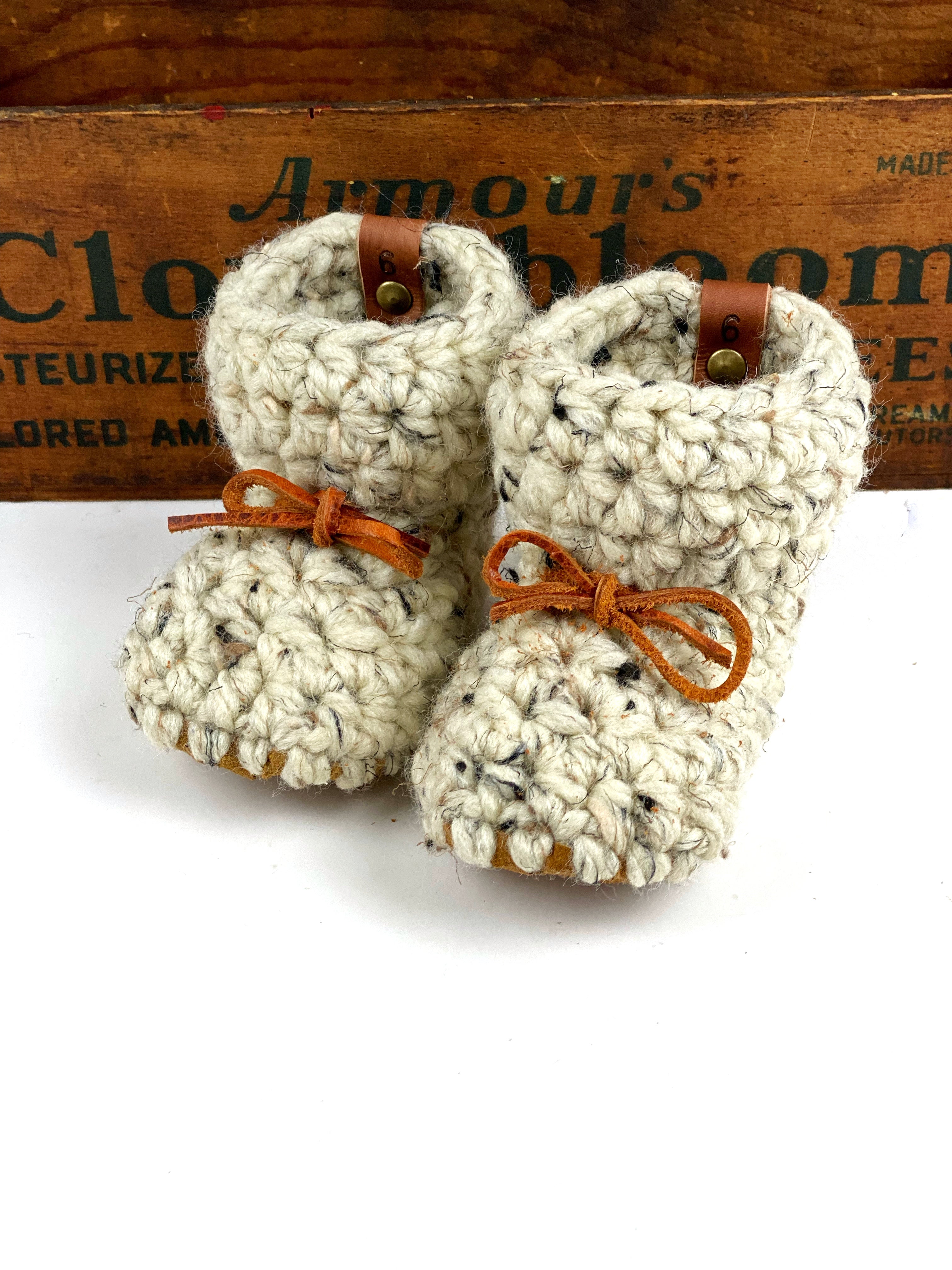 Oatmeal, Fisherman or Fossil Padraig Crocheted Suede Sole Baby Booties Handmade Crochet