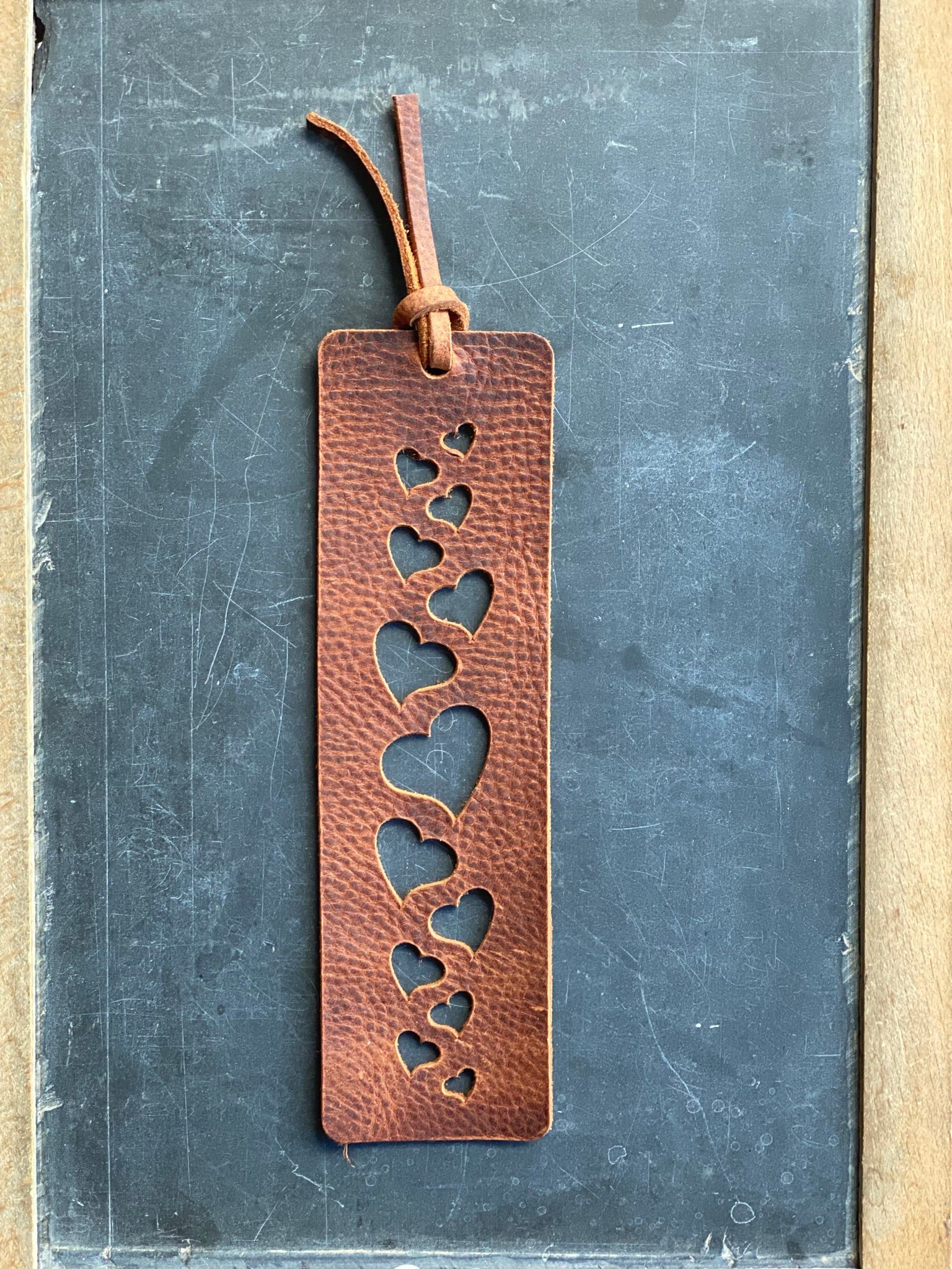 Cascading Hearts Leather Book Marker, Leather Book Mark, Heart Cut Out Leather Bookmarker
