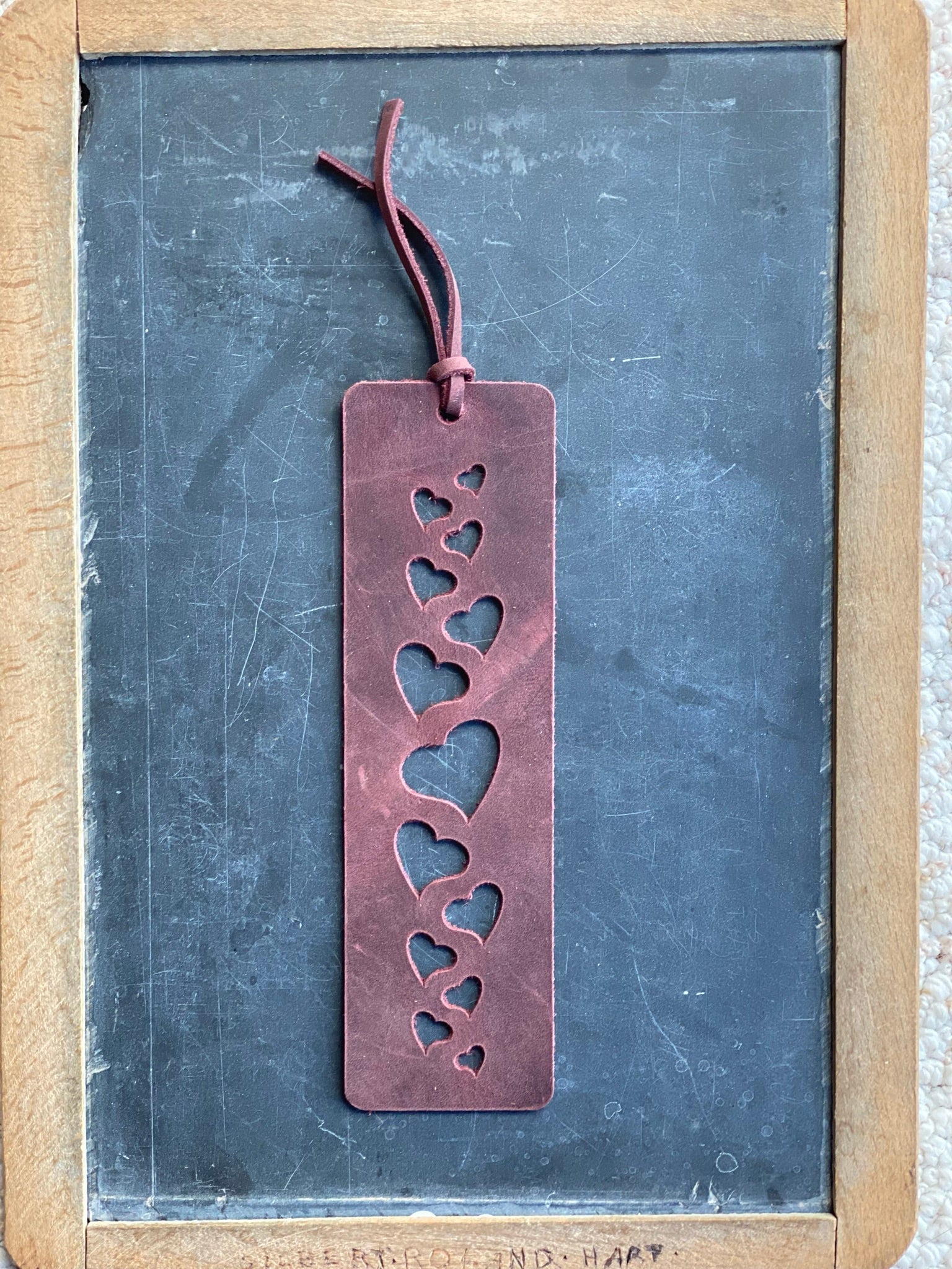 Cascading Hearts Leather Book Marker, Leather Book Mark, Heart Cut Out Leather Bookmarker