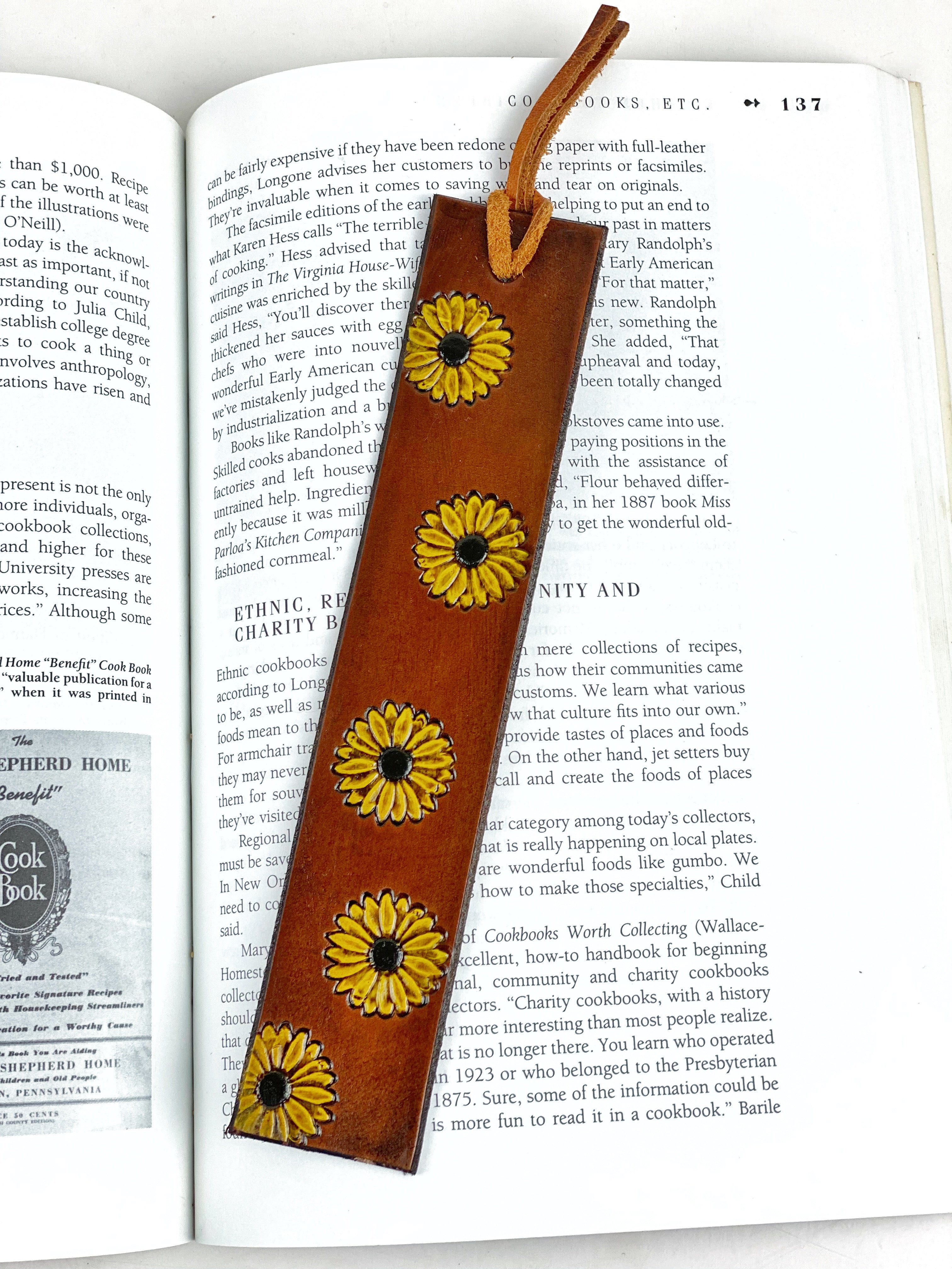 Leather Sunflower Bookmark, Leather Book Marker, Hand Stamped
