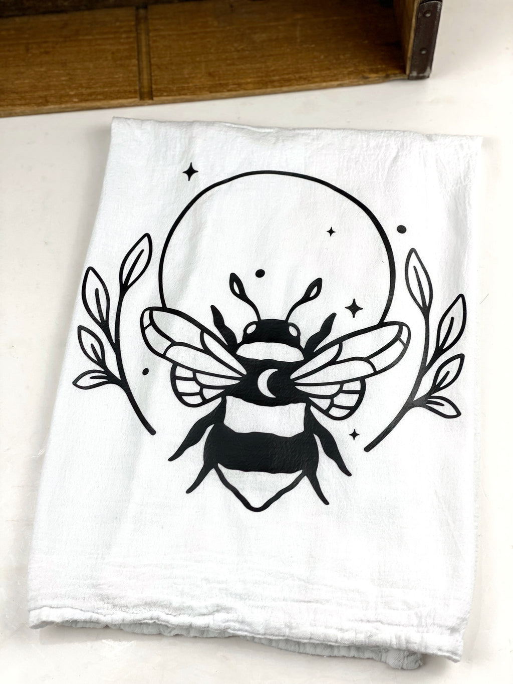Moon Bee Flour Sack Towel, Honey Bee Kitchen Towel, Extra Large Cotton Towel, Heat Pressed Vinyl Kitchen Towel, White Cotton Towel