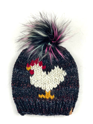 Blackstone Chicken Beanie Wool Blend Womens Adult Hat Faux Fur Pom Pom Hat
