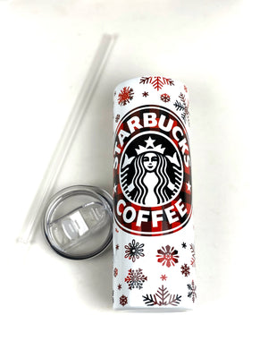 Starbucks Buffalo Plaid Snowflake 20 oz Stainless Steel Skinny Tumbler Sublimation Hot Cold Coffee Soda