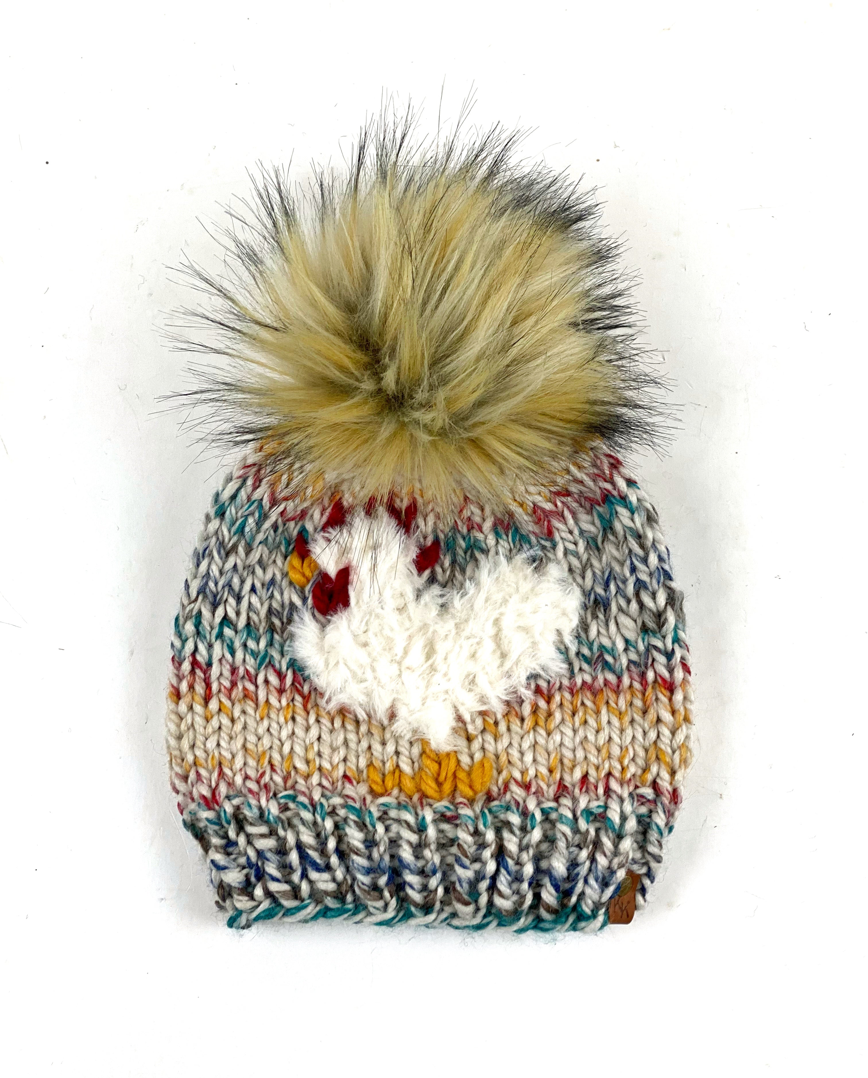 Hudson Bay Furry Chicken Beanie Wool Blend Womens Adult Hat Faux Fur Pom Pom Hat