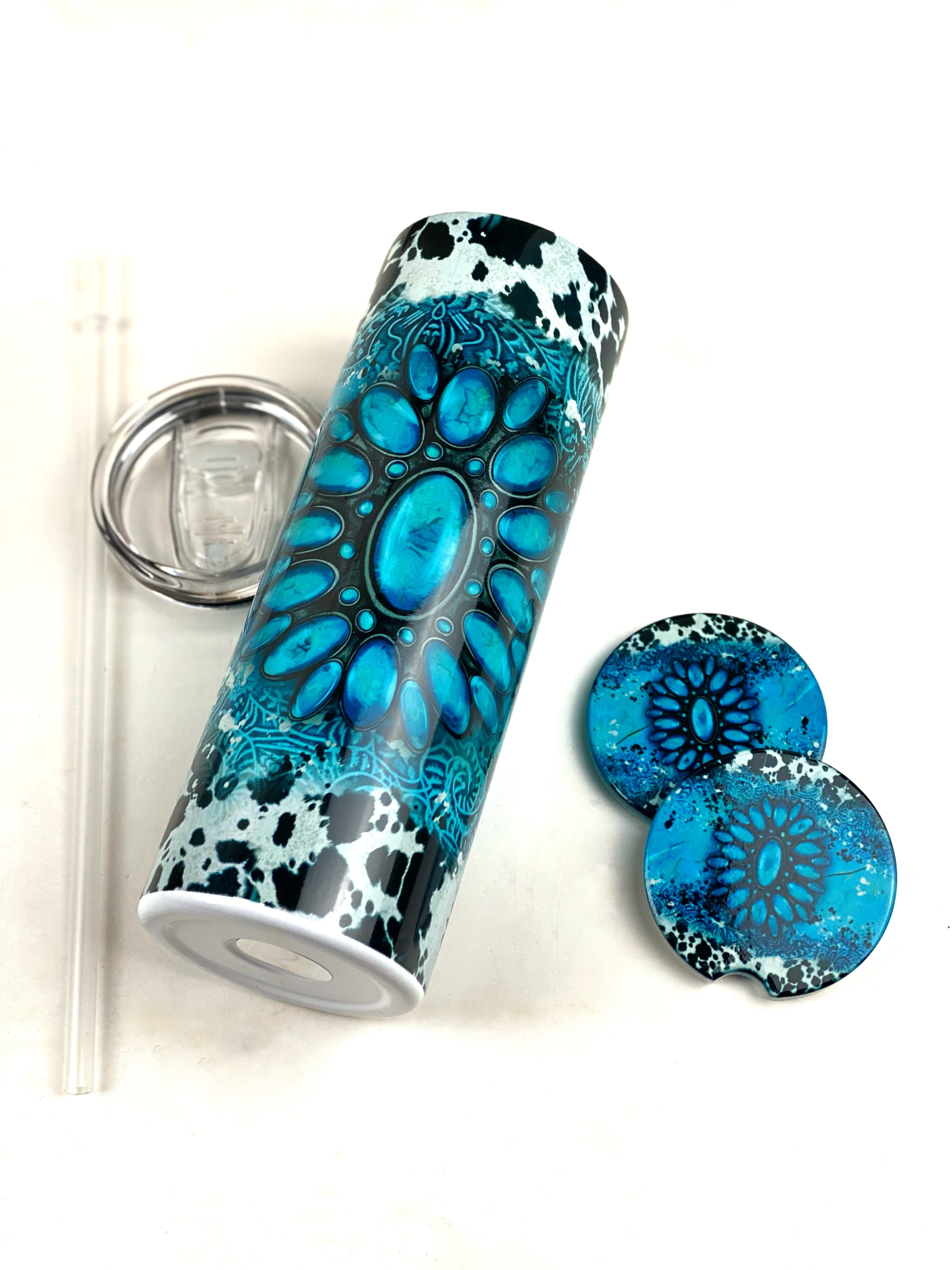 Turquoise and Cowhide 20 oz Stainless Steel Skinny Tumbler Sublimation
