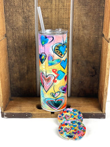 Whimsical Hearts 20 oz Stainless Steel Skinny Tumbler Sublimation