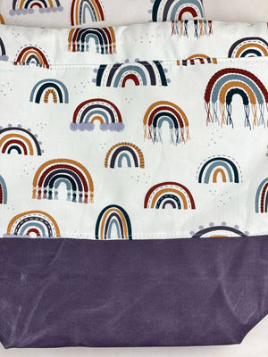 Boho Rainbow Macrame Waxed Canvas Project Bag, Canvas Project Bag, Project Bag for Knitters, Knitting Bag