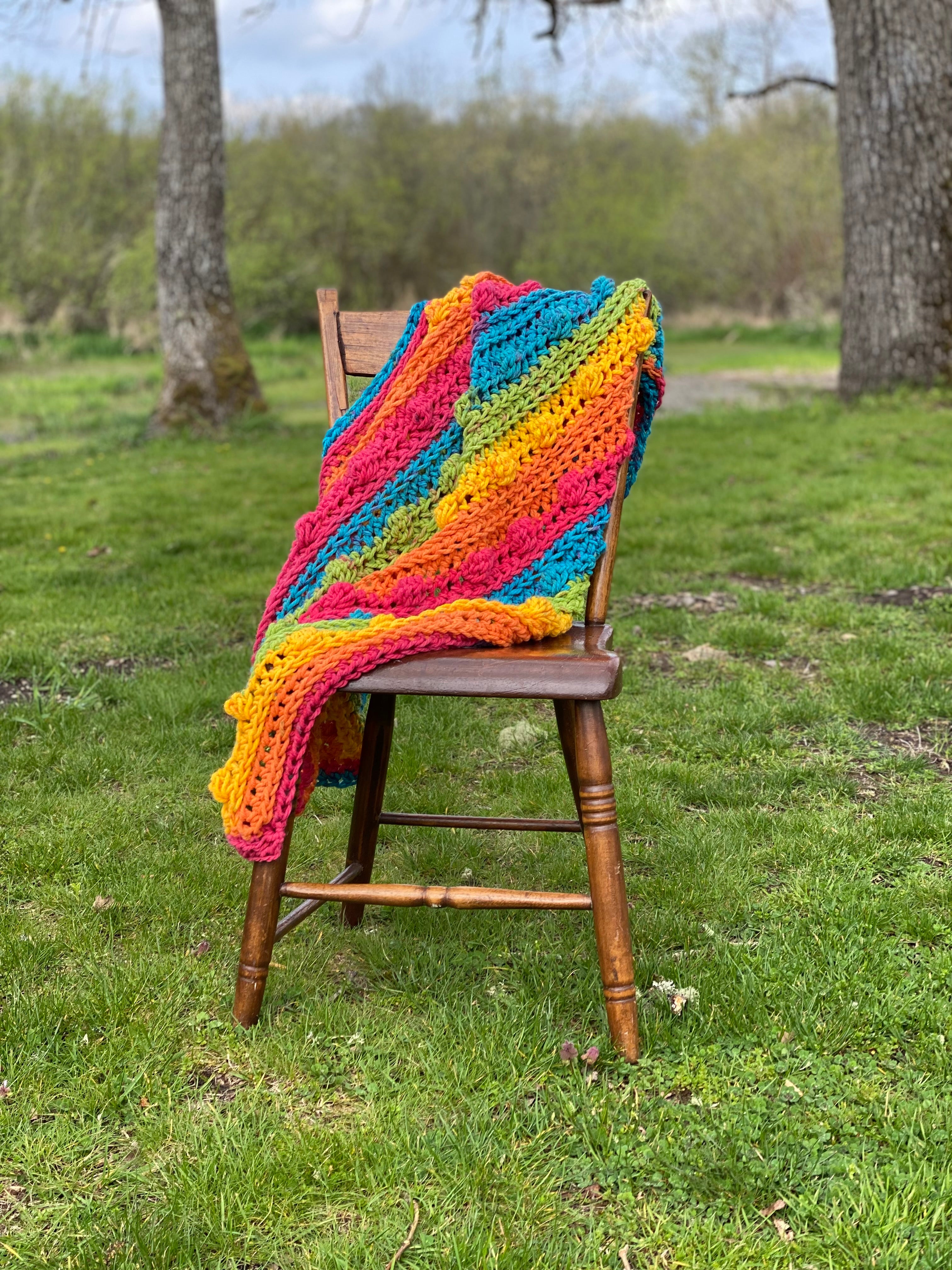 Rainbow Bobble Crochet Lapghan, Baby Blanket, Lap Throw, Super Bulky Afghan, Couch Throw Blanket