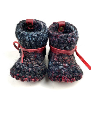 Blackstone Padraig Crocheted Burgundy Leather Sole Baby Booties Handmade Crochet