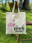Flamingo Beach Please! Cotton Tote Bag, Lightweight Thin Natural Cotton Tote Bag, Reusable Tote Bag, Vinyl Flamingo Tote, Farmers Market Bag