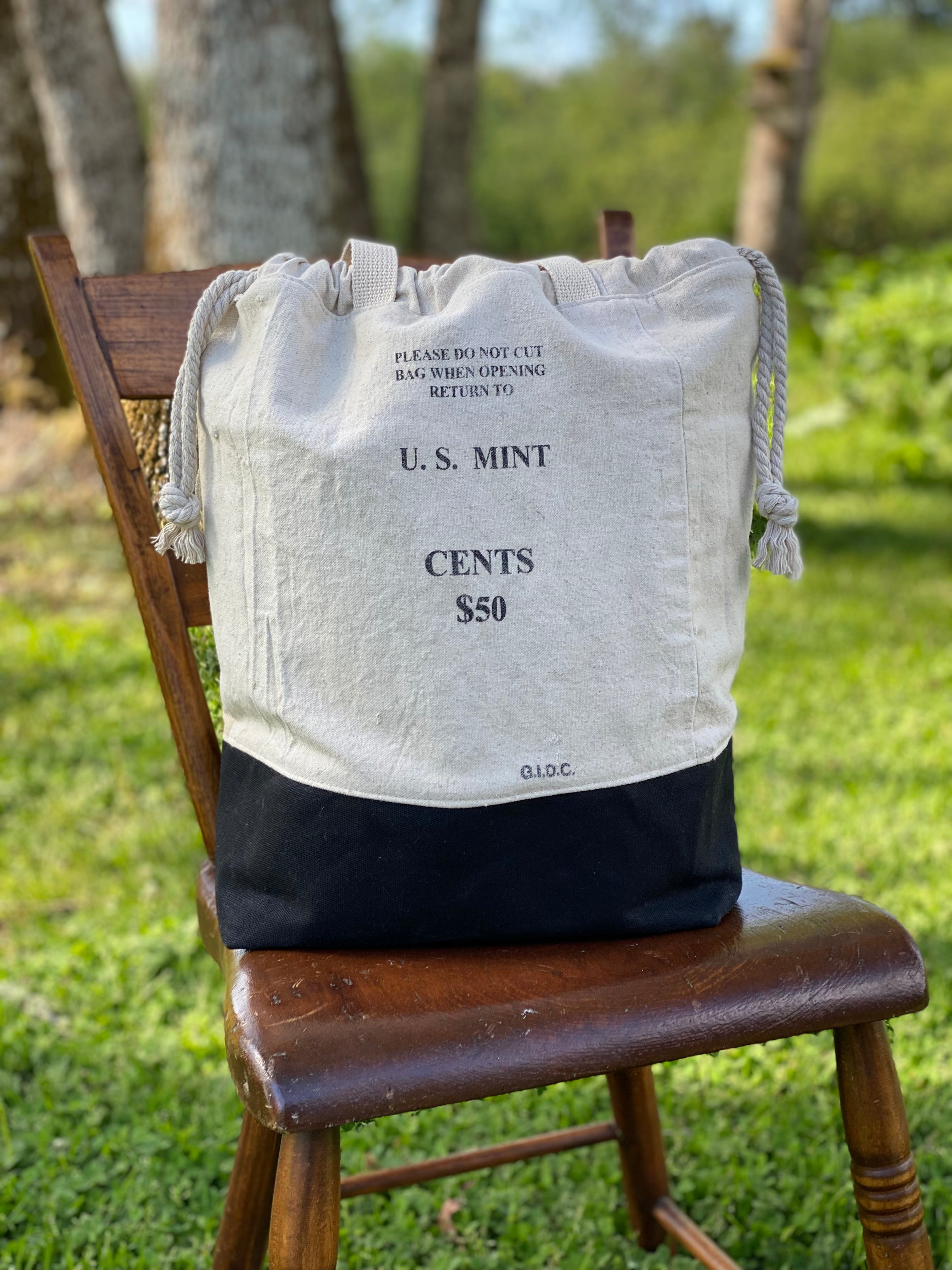 Vintage Federal Reserve Bank Upcylced Money Bag Canvas Tote Project Beach Carryall