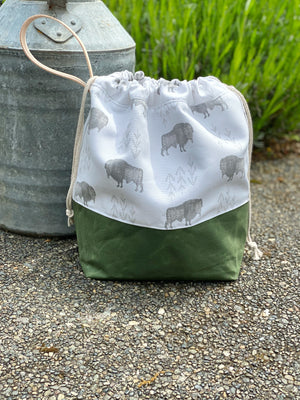 Bison Waxed Canvas Project Bag, Buffalo Canvas Project Bag, Project Bag for Knitters, Knitting Bag