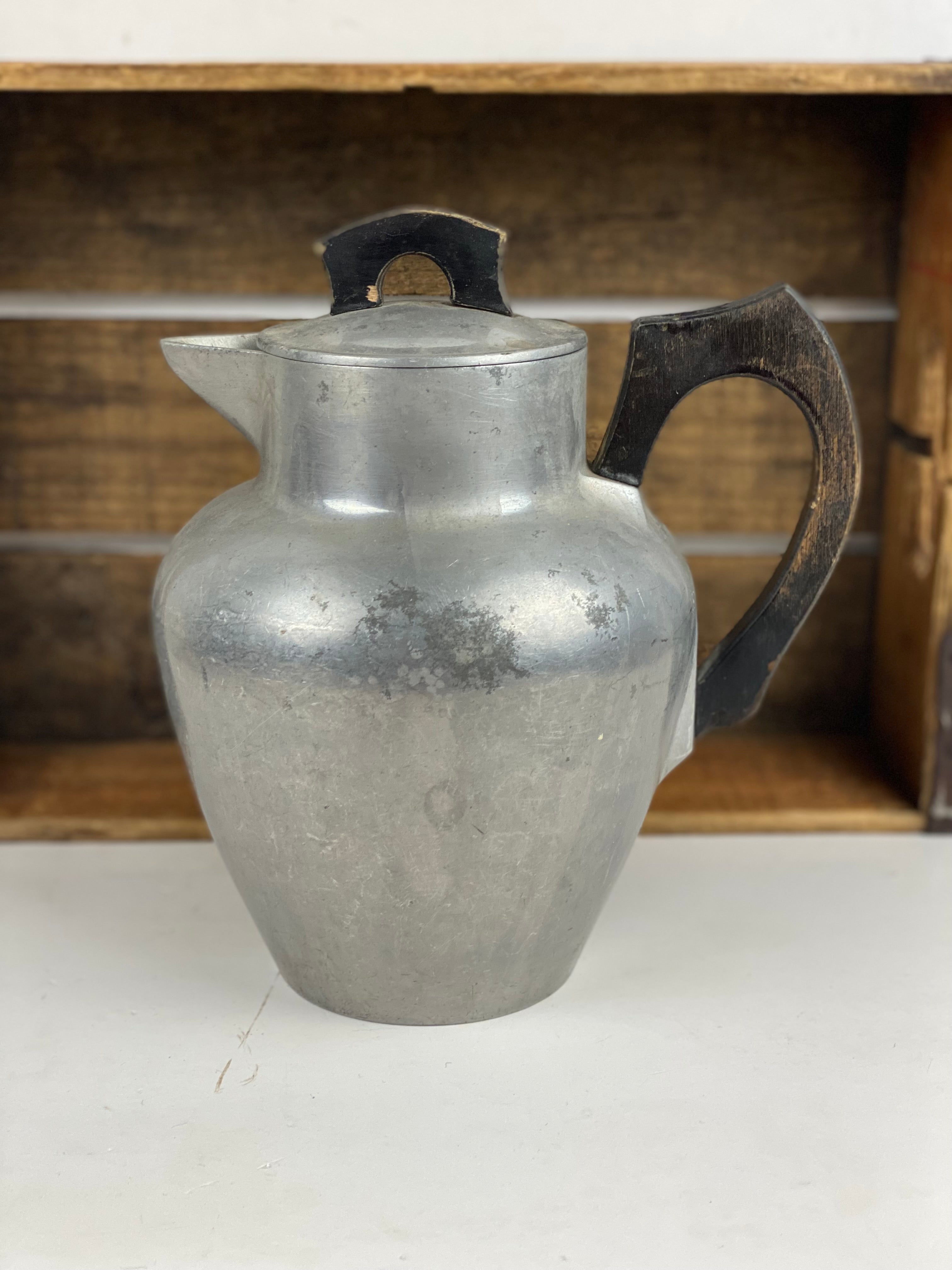Vintage Puritan Aluminum Company Pitcher with Wood Handle and Lid