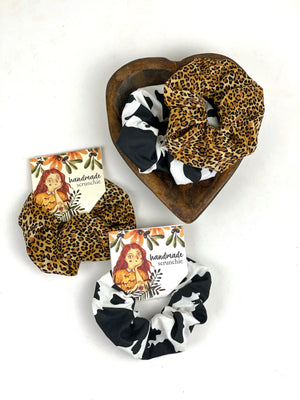 Leopard Print Fabric Hair Scrunchie 100% Cotton, Animal Print Fabric Scrunchies, Ponytail Holder, Handmade Scrunchie