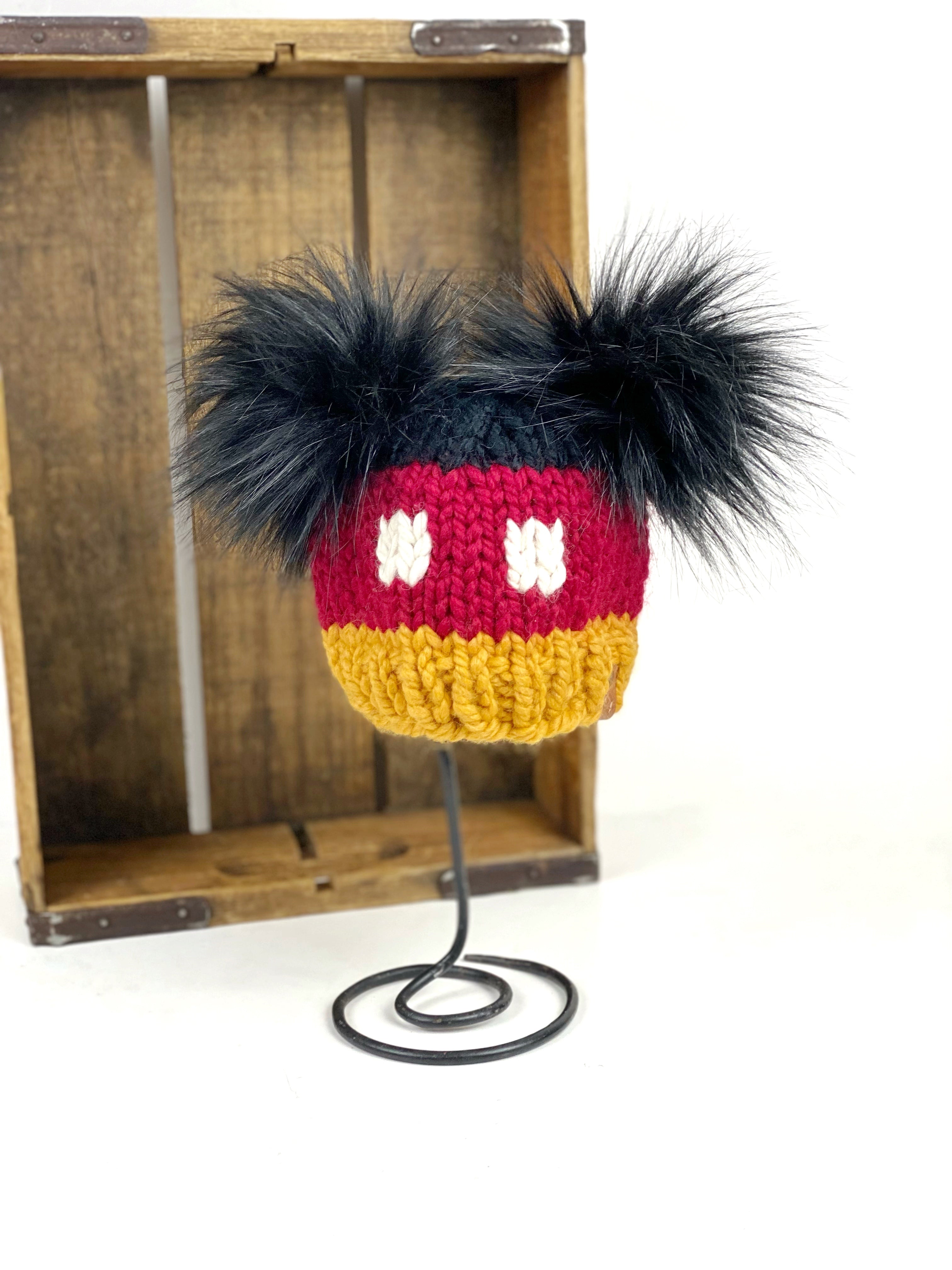 Mouse Ear Double Pom Knit Hat Beanie