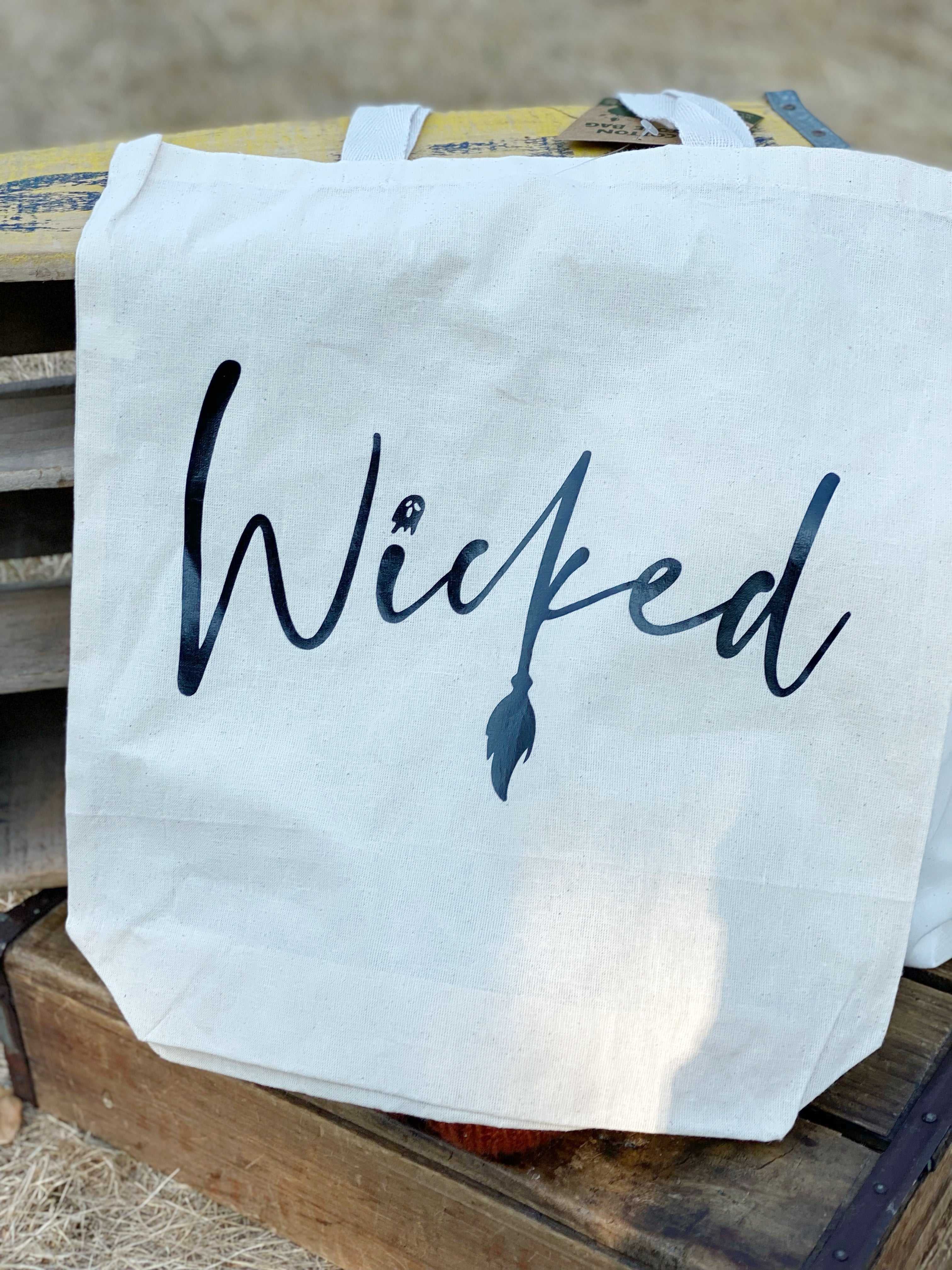 Wicked Cotton Tote Bag, Lightweight Thin Natural Cotton Tote Bag, Wicked Reusable Tote Bag, Halloween Tote, Farmers Market Bag