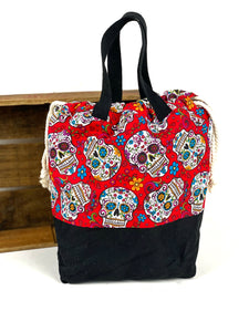 Day of the Dead Canvas Project Bag, Project Bag for Knitters, Handmade by Kitchen Klutter Bag Mexican Sugar Skulls