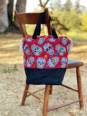 Day of the Dead Canvas Project Bag, Project Bag for Knitters, Handmade by Kitchen Klutter Bag Mexican Sugar Skulls