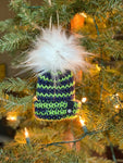 Seattle Blue and Green Mini Knit Hat Ornament, Folded Brim Tiny Hat Ornaments, Seahawks Inspired Miniature Beanie Christmas Decor