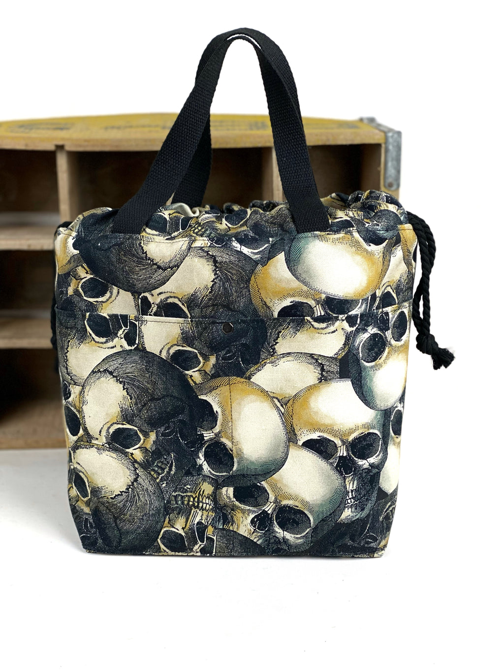 Skulls Canvas Project Bag,  Canvas Project Bag, Project Bag for Knitters, Crochet Project Bag,