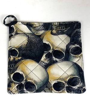 Set of 2 Skull Quilted Cotton Duck Canvas Pot Holders Hot Pads