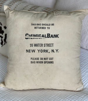 Genuine Vintage Chemical Bank New York NY Canvas Bank Money Bag Pillow, Vintage Home Decor, Decorative Home Decor Pillow