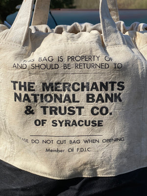 Vintage Chemical Merchants Boatmans Bank Federal Reserve US Mint Upcylced Money Coin Bag Canvas Project Tote Knitting Crochet