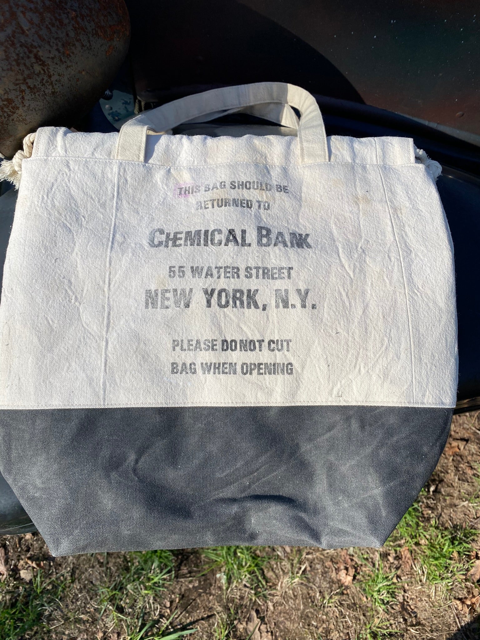 Vintage Chemical Merchants Boatmans Bank Federal Reserve US Mint Upcylced Money Coin Bag Canvas Project Tote Knitting Crochet