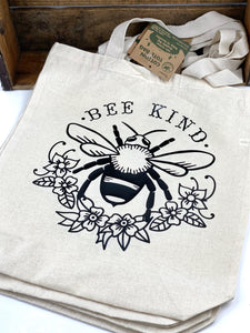 Bee Kind Cotton Tote Bag, Lightweight Thin Natural Cotton Tote Bag, Honey Bee Reusable Tote Bag, Vinyl Bee Kind Tote, Farmers Market Bag