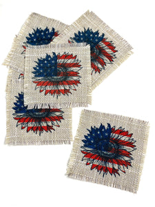 Sunflower American Flag Hat Patch, Burlap Linen Look Sublimation Patch, Glue or Iron On Hat Patch, Raggedy Hat Patch, USA Sunflower Patch