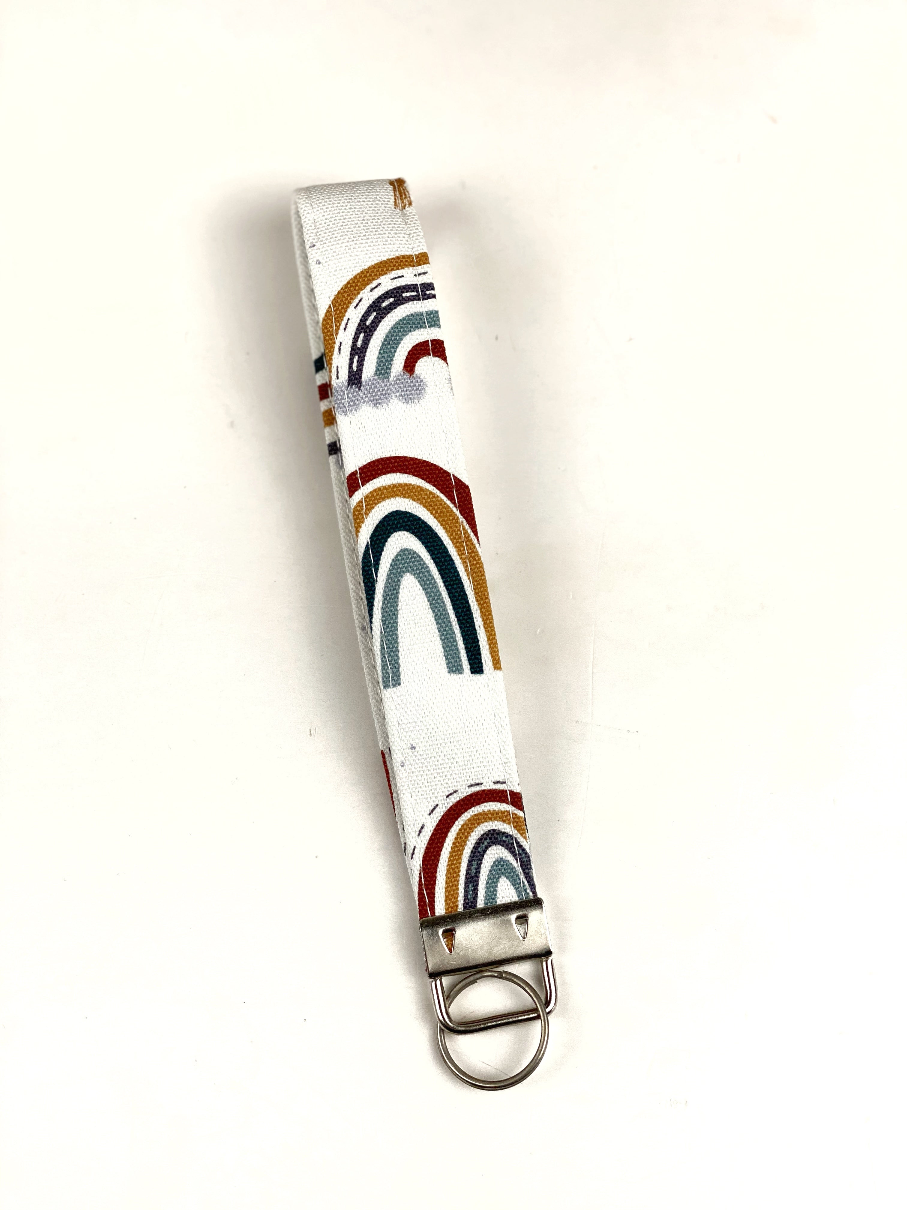 Rainbow Macrame Wristlet Key Fob or Lanyard, Faux Leather Wrist Key Chain Holder, Cute Wristlet Keychain, Boho Style Macrame Wall Hanging Keychain