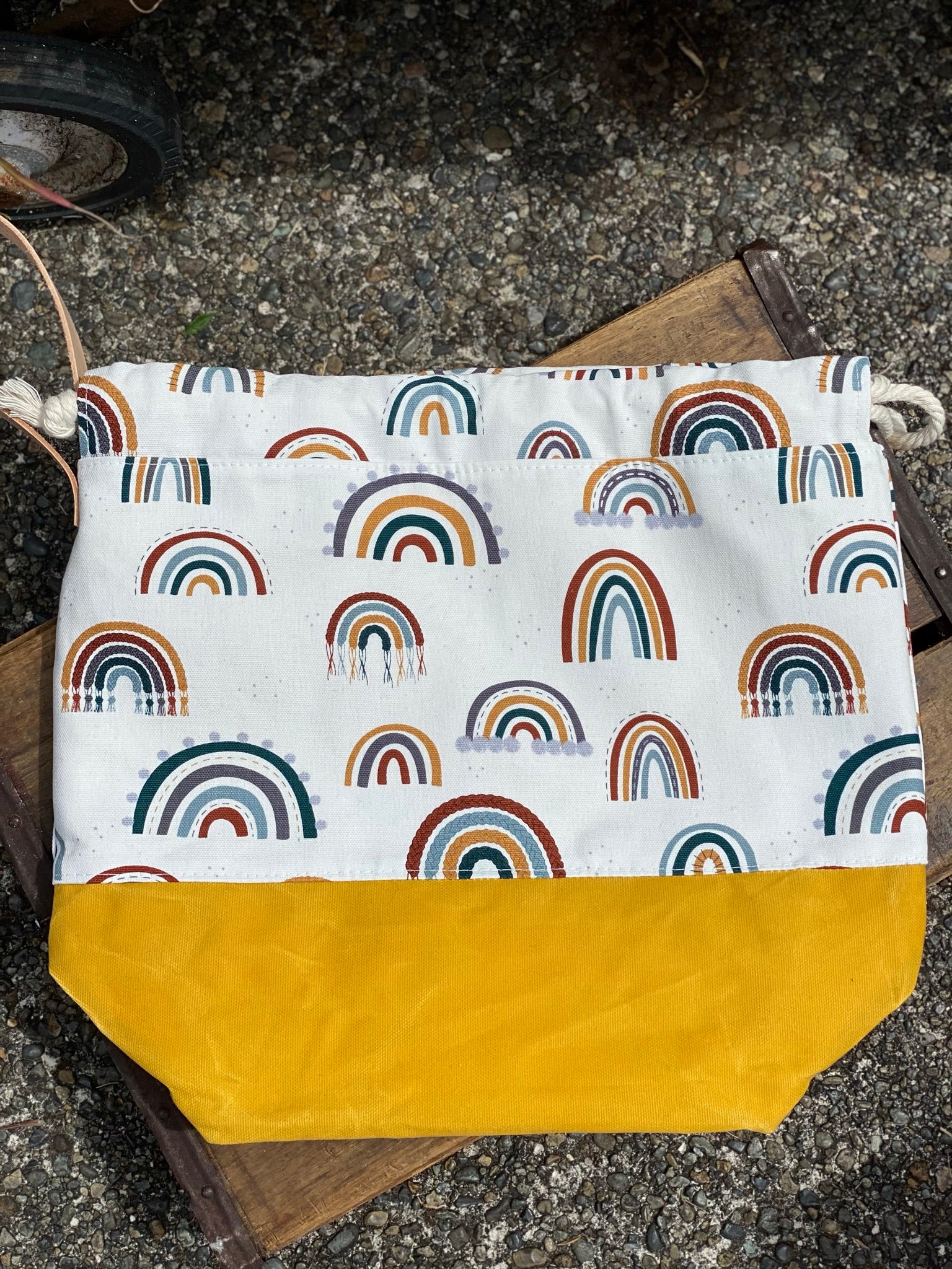 Rainbow Macrame Canvas Project Bag, Boho Style Duck Canvas Bag, Knit &  Crochet Drawstring Knitting Crocheting WIP