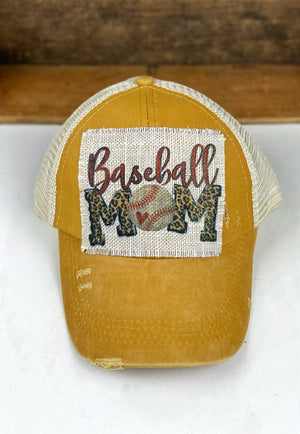 Baseball Mom Ponytail Trucker Hat, Mesh Baseball Cap, Distressed Frayed Baseball Mom Mesh Trucker Hat Cap