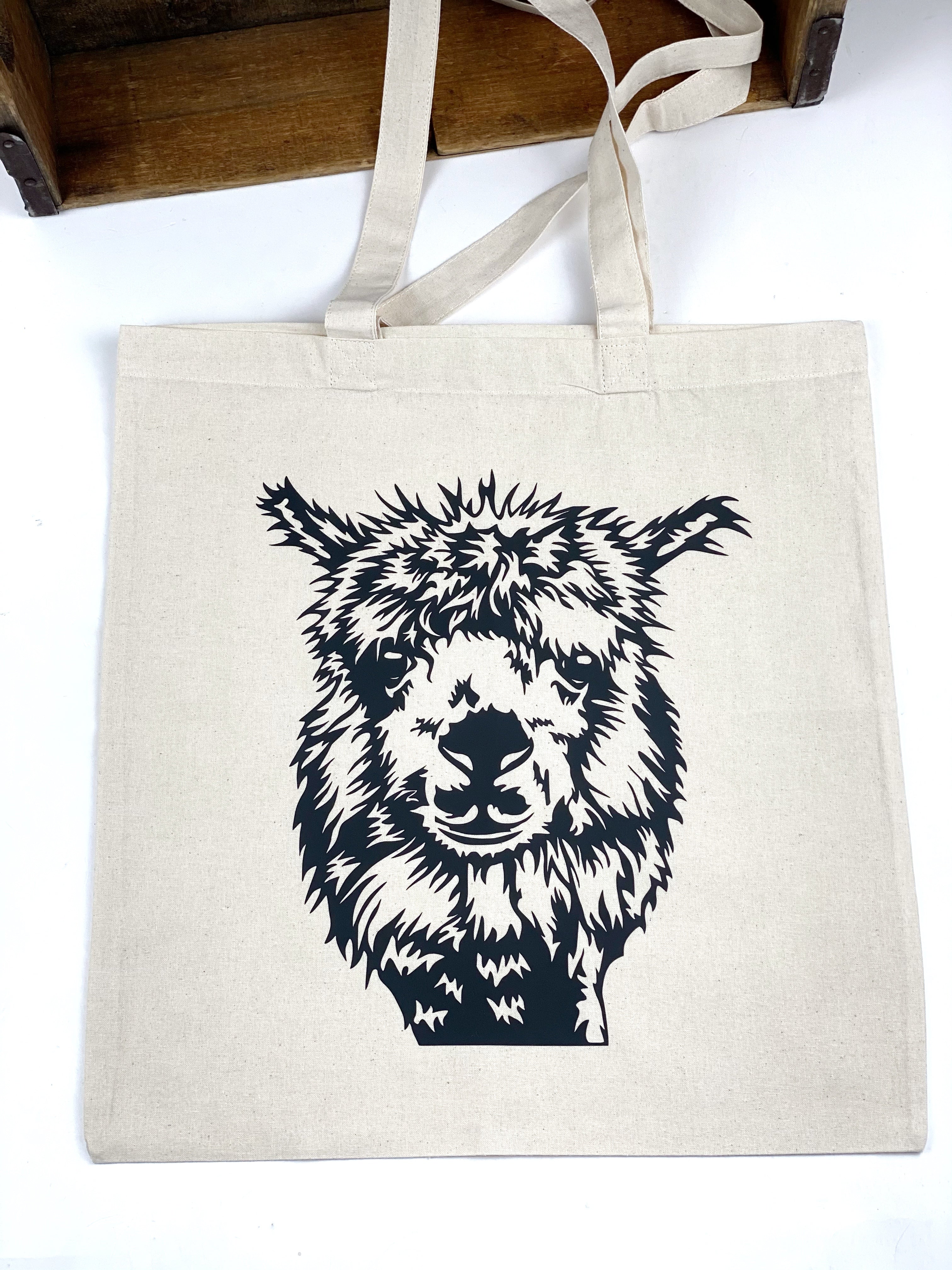 Llama Alpaca Cotton Tote Bag, Lightweight Thin Natural Cotton Tote Bag, Reusable Tote Bag, Vinyl Llama Tote, Farmers Market Bag