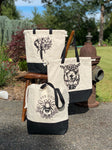 Screen Print Llama Bee Kind Elephant Waxed and Duck Canvas Drawstring Boxed Bottom Tote Project Bag Beach Carryall