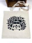 VW Van Daisy Cotton Tote Bag, Lightweight Thin Natural Cotton Tote Bag, Reusable Tote Bag, Farmers Market Bag