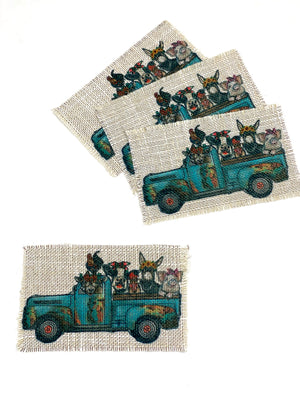 Patina Farm Truck Hat Patch, Burlap Linen Look Sublimation Patch, Glue or Iron On Hat Patch, Raggedy Hat Patch, Old Truck Patch