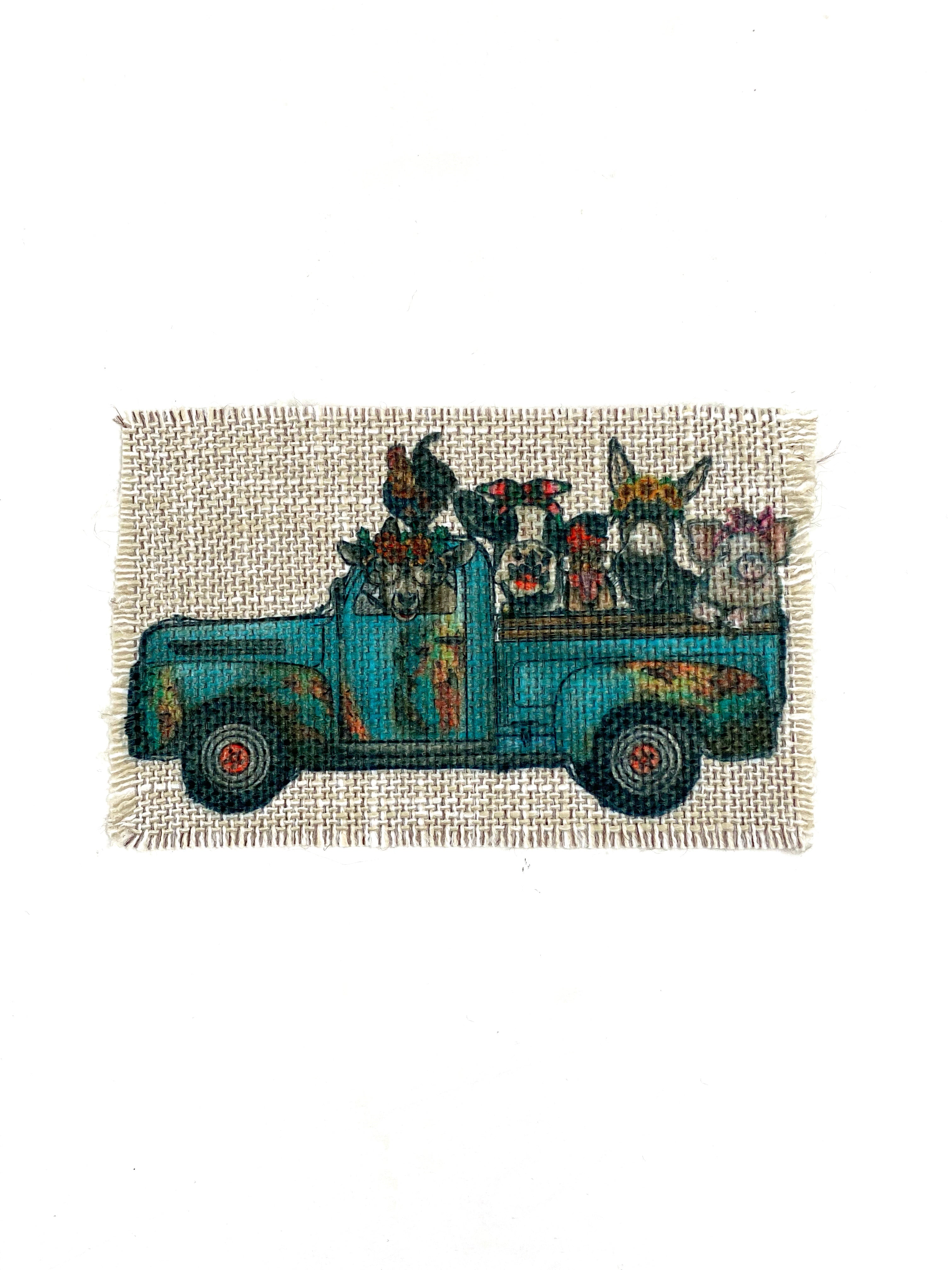 Patina Farm Truck Hat Patch, Burlap Linen Look Sublimation Patch, Glue or Iron On Hat Patch, Raggedy Hat Patch, Old Truck Patch
