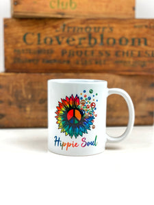 Hippie Soul Rainbow Peace Sunflower Ceramic Mug Sublimation Coffee Tea Cup