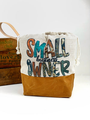 Small Business Owner Waxed Canvas Project Bag, Canvas Project Bag, Project Bag for Knitters, Knitting Bag