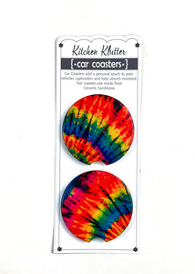 Rainbow Tie Dye Car Coasters Ceramic Stone Sublimation Set of 2