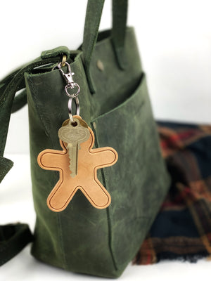 Leather Gingerbread Man Keychain